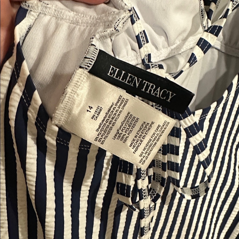 Ellen Tracy Blue Stripe Ruffle Swimsuit - Picture 5 of 7